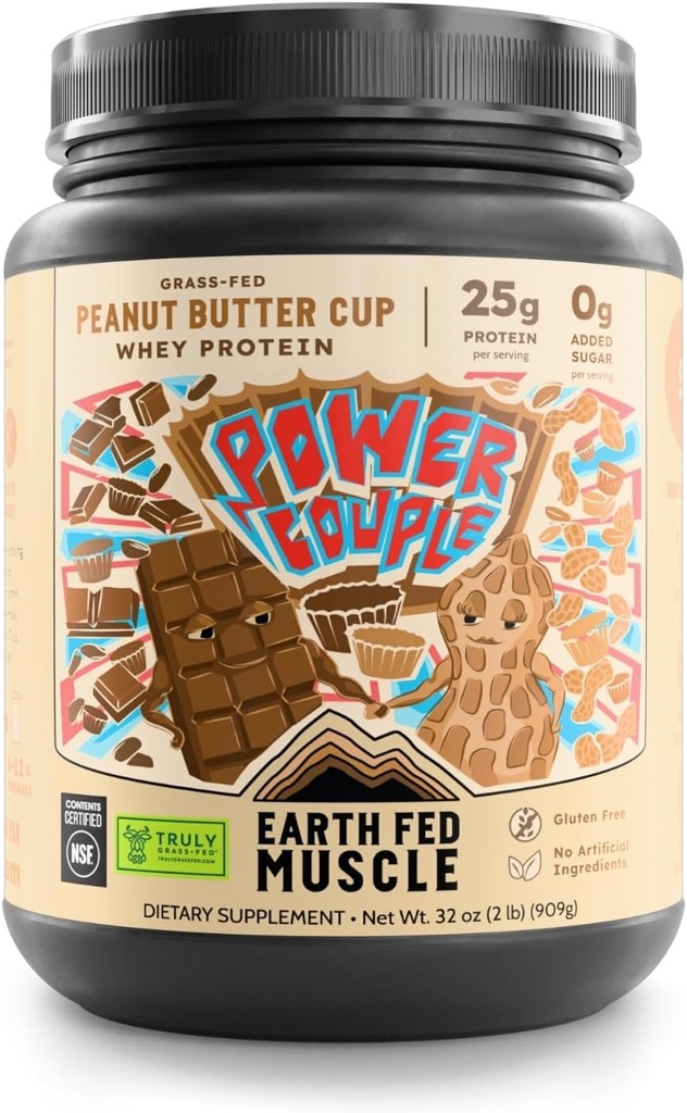 Earth Fed Musicle Power para Masło orzechowe Czekolada Prawdziwie Grass Fed Protein Isolate - NSF- Certified. Brak sztucznych składników, Soy Free, Gluten Free, Non-GMO & Hormon Free 26 Servings