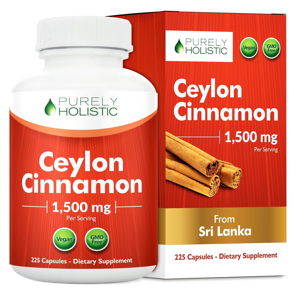 Całkowicie holistyczne Ceylon Kapsułki cynamonowe 1500mg, 225 Kapsułki cynamonowe wegan, 75 Day Supply (25% więcej służby), True Sri Lanka Ceylon Suplement cynamonu