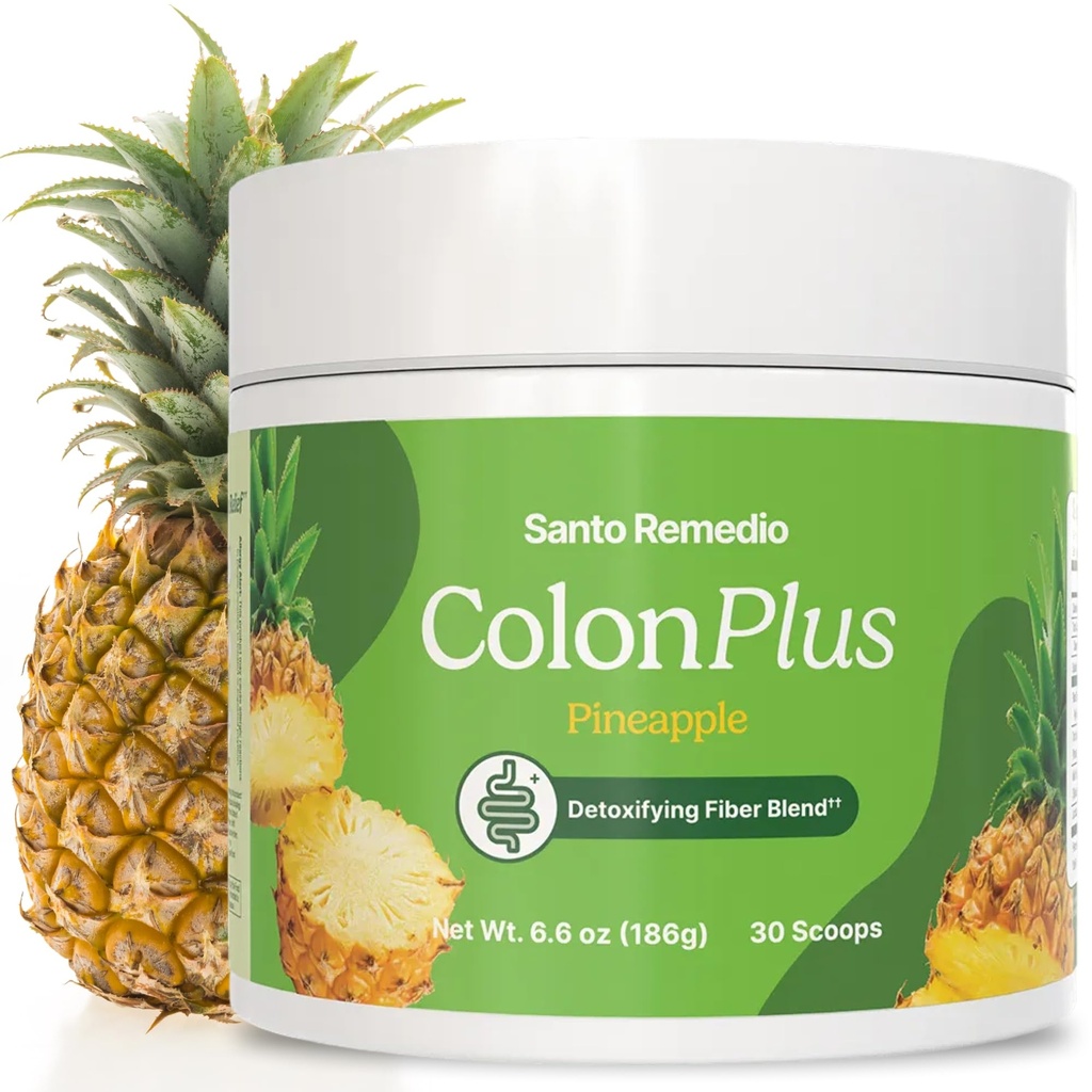 Santo Remedio Colon Plus, Colon Cleanser, Dietetyczny Psyllium Husk Fiber i suplement Probiotyki, 30 Służenia, Smak ananasowy