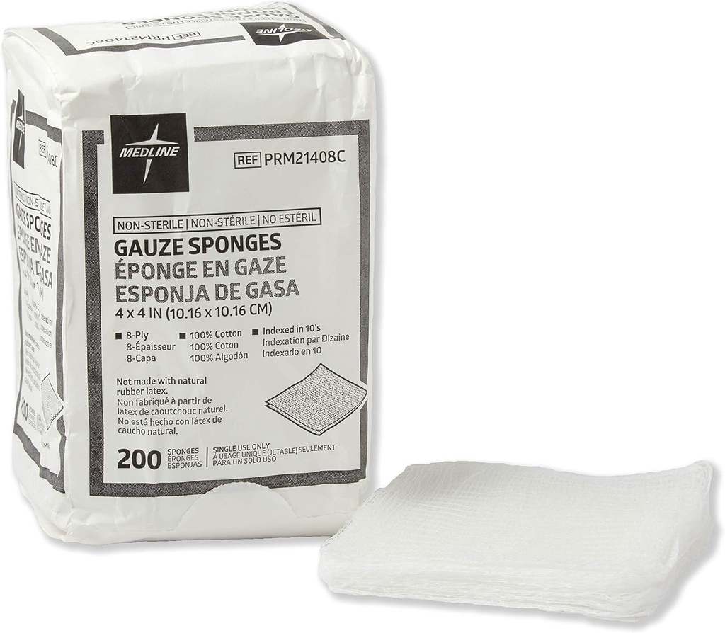 Medline niesterylna bawełna tkane gaza gąbki, 8 Ply, Idealny do opatrunku i czyszczenia rany, Przypadek 4000