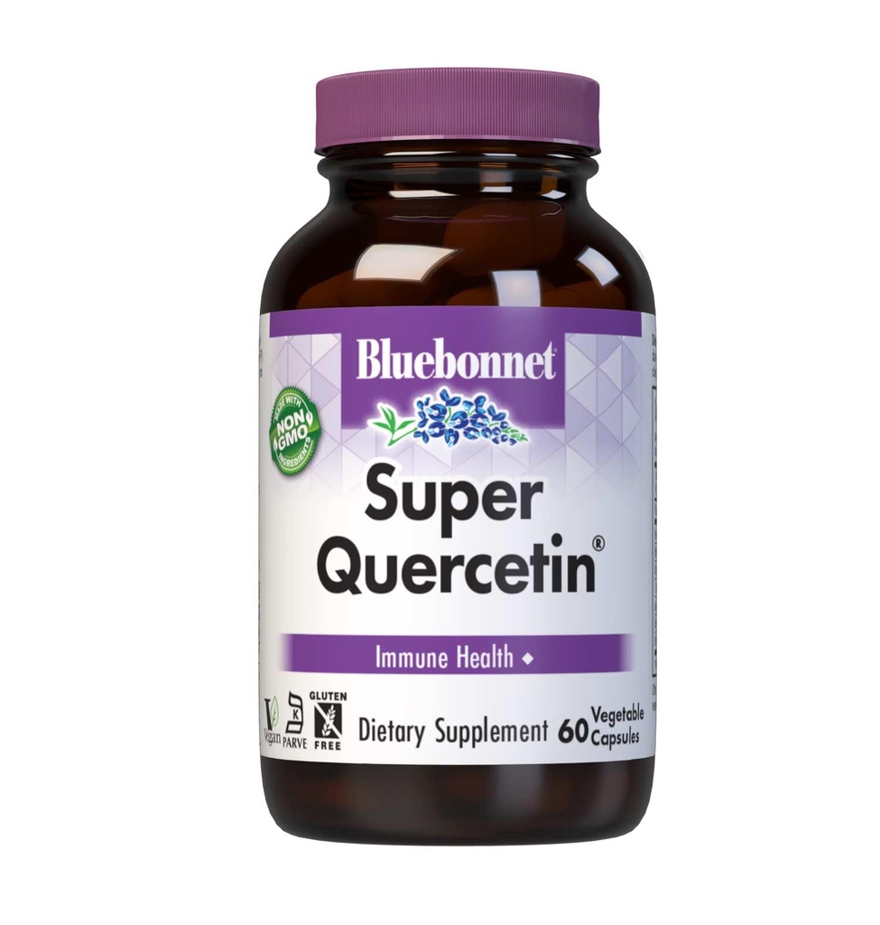 Bluebonnet Nutrition Super Quercetin Kapsułki roślinne, Witamina C Formuła, Najlepsze dla sezonowego i immunologicznego wsparcia, Nie GMO, Gluten Free, Soy Free, Mleko wolne, Kosher, 60 Kapsułki roślinne
