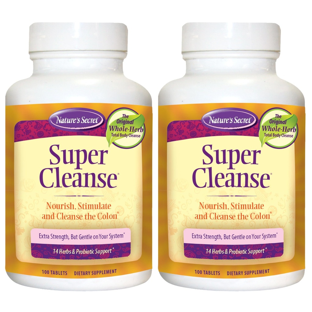 Tajemnica natury Super Cleanse Extra Siła Toxin Detox & Delikatna Eliminacja Oczyszczanie ciała, Digestive & Colon Health Support - Stymulowanie Mieszanka 14 Zioła z Probiotyki - 100 Tabletki (Opakowanie 2)