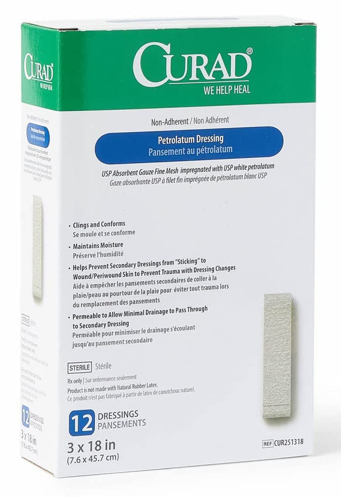Curad Steryl Latex Free Petrolatum Gaze Dressing, 3 "x 18" (Opakowanie po 72)