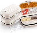 [2 Pack] Zannaki pill case Portable Small Weekly Travel Pill Organizer, Cute Moisture Proof Pill Box Holder for Purse, Daily Mini Pocket Pharmacy Medicine Container for Witamina, Olej rybny, Suplement