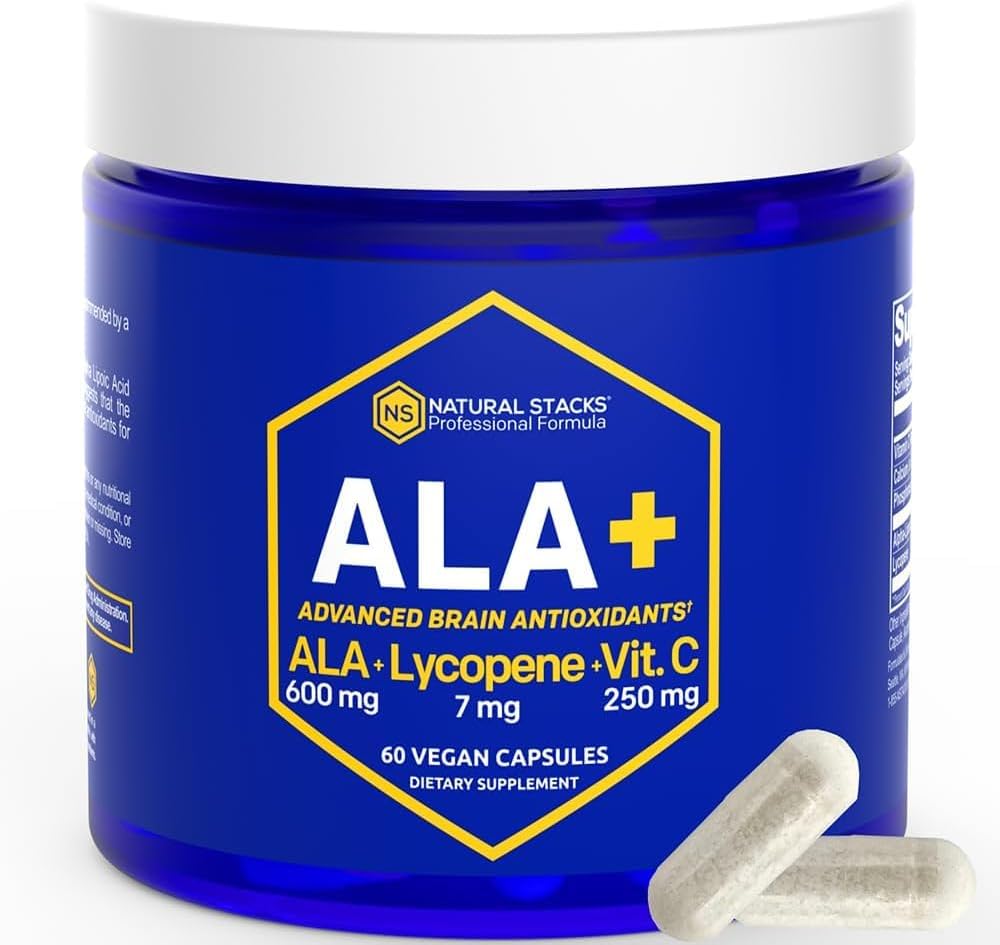 NATURAL STACKS Alpha Lipoic Acid 600mg w / likopen i witaminy C - Suplement dla odporności i funkcji komórek - Suplement dla zdrowia mózgu