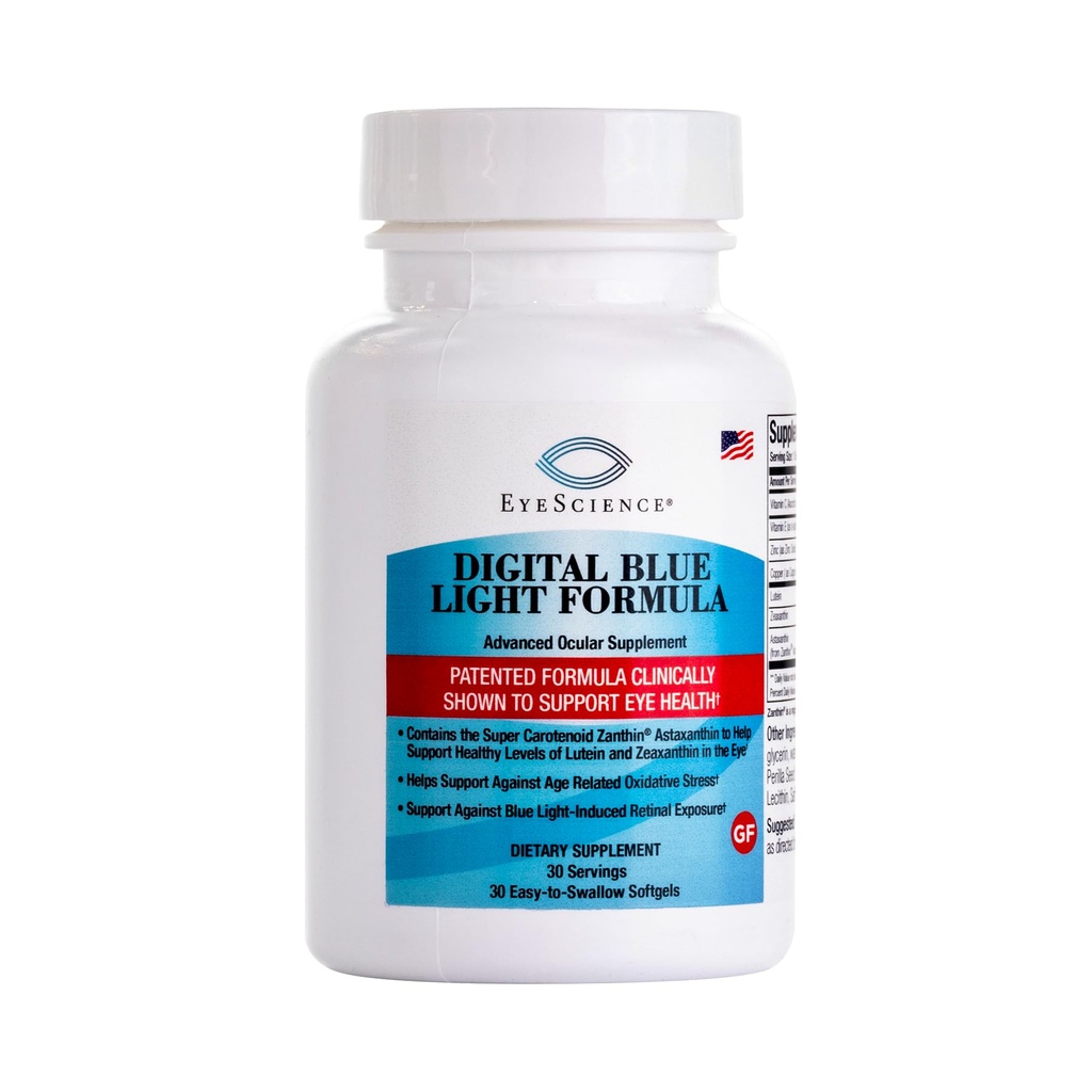 EyeScience Digital Blue Light Formuła - Wspiera zdrowie oczu z Astaksantyny, Lutein i Zeaksantyny - Pomaga utrzymać komfort w czasie ekranu - Non-GMO, Gluten- Free, 30 Softgels