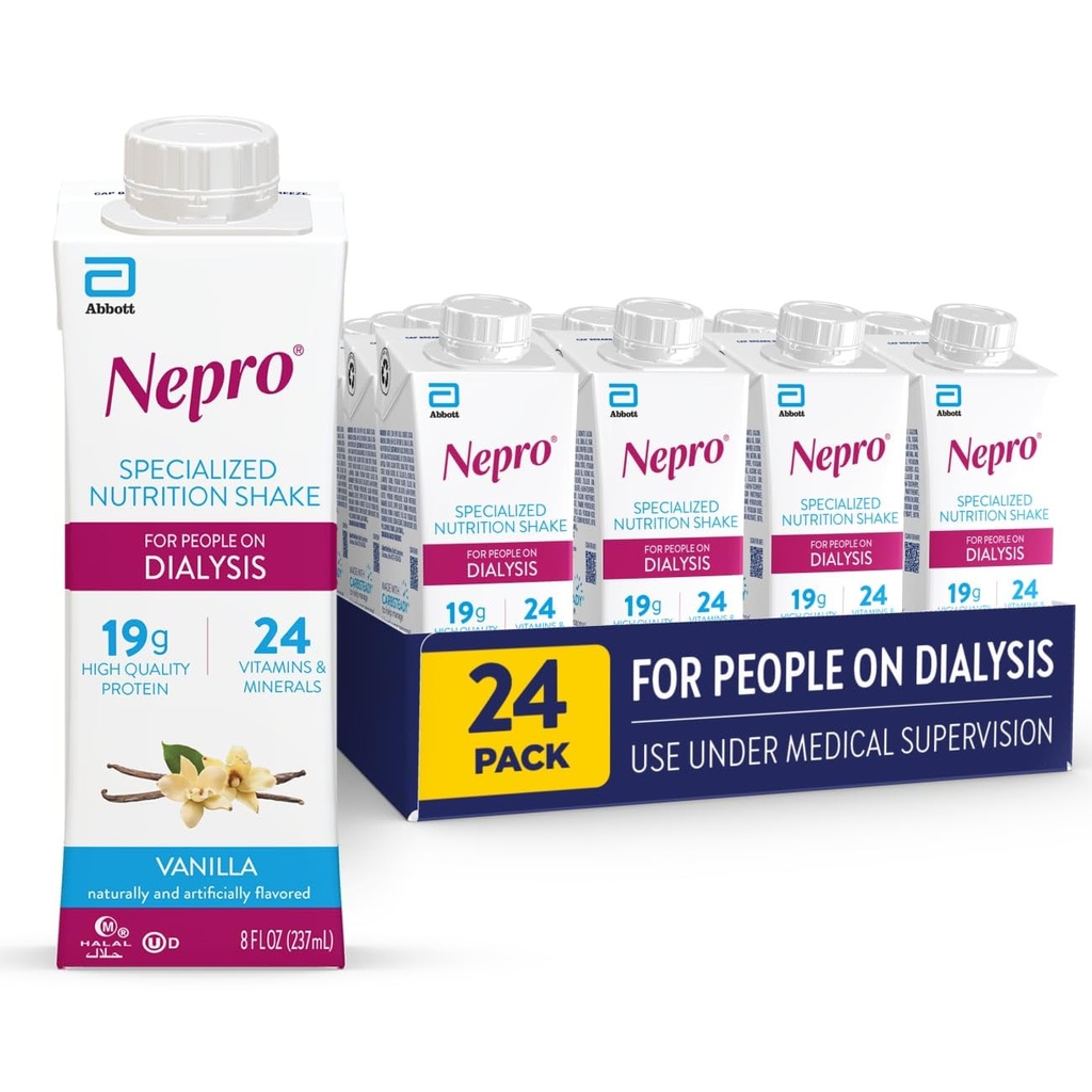 Nepro Nutrition Shake dla osób dializowanych, Białko 19g, 420 kalorii, Wanilia, 8 fl oz, Opakowanie po 24