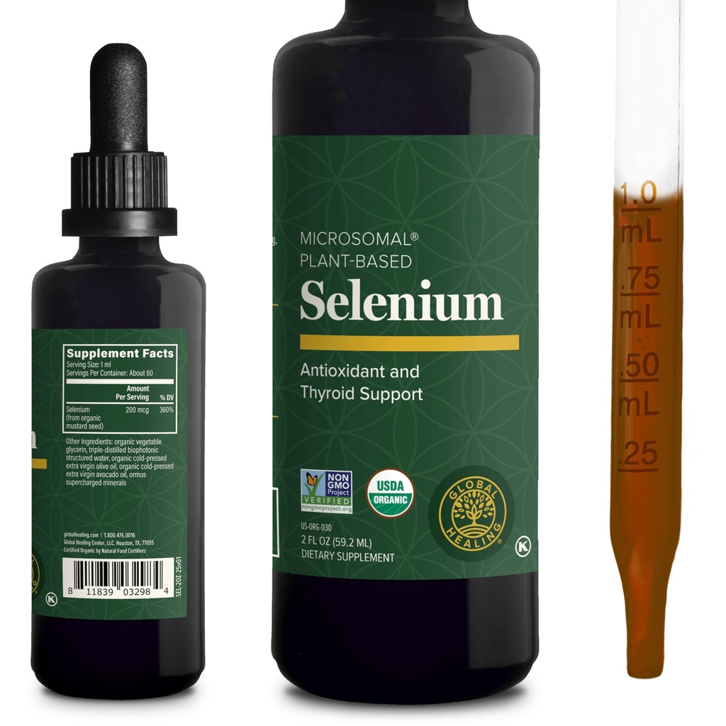 Global Healing Center - Selenium 200mcg, Selenium Supplement Drops with Organic Ingredients, Antioksydants for Thyroid and Immune Support, Non-GMO & gluten- Free, for Men & Women - 2 Fl Oz