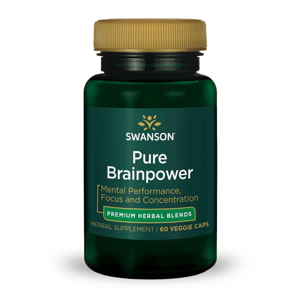 Swanson Pure Brainpower Brain Health Cognitive Memory Focus Support Brain- Derived Neurotrophic Factor (BDNF) Herbal Supplement (Ginkgo Biloba, Bacopa Monnieri) 60 Veggie Capsules (Veg Caps) Vegan