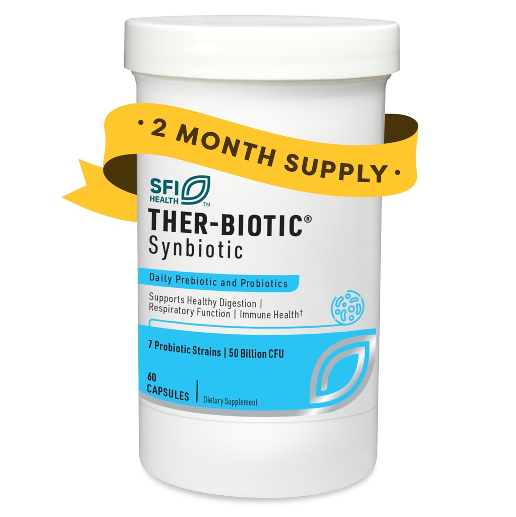 SFI Health Klaire Labs Ther- Biotic Synbiotic Prebiotics & Probiotics for Women & Men - Daily Probiotic with Low FODMAP Prebiotic - Gut, Immune, Research & Digestive Health Support (60 kapsułki)