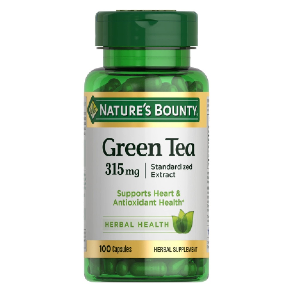 Nature 's Bounty Green Tea Pills and Herbal Health Supplement, Wspiera zdrowie serca i przeciwutleniaczy, 315mg, 100 Kapsułki