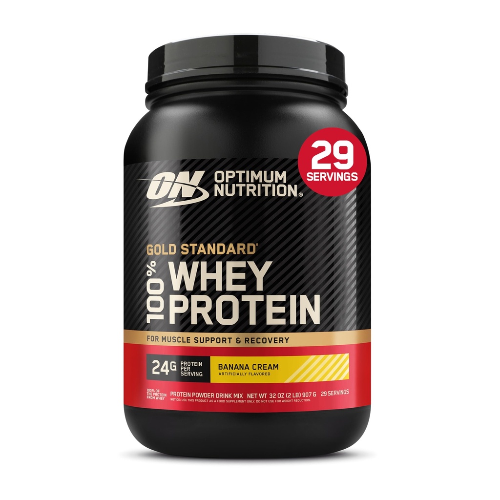 Optimum Nutrition Gold Standard 100% Proszek z białka serwatki, krem bananowy, 2 Funt (Opakowanie może Vary)