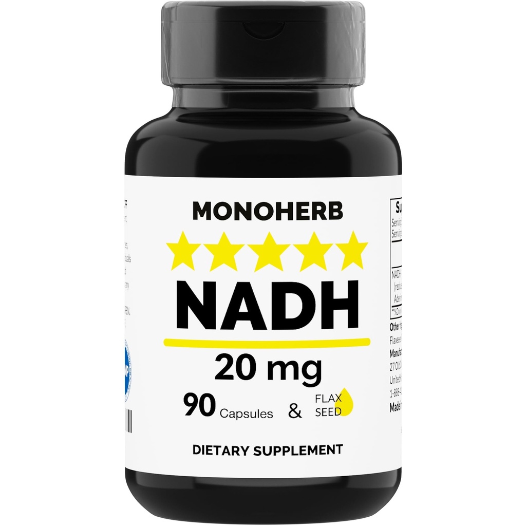 MONOHERB NADH 20 mg - 90 Kapsułki wegetariańskie - Zmniejszony suplement dinukleotydu nikotynamidu