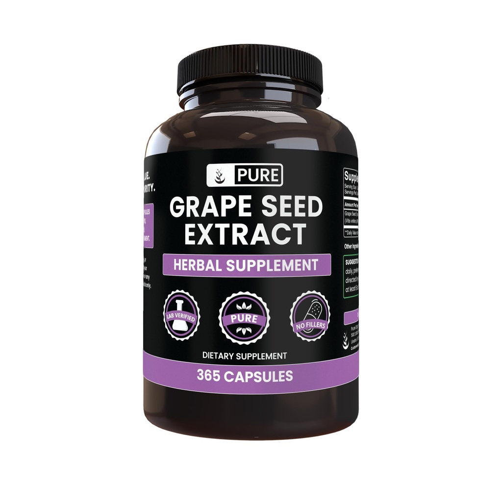 Ekstrakt z nasion winorośli Pure Original Ingredients Grape Seed Extract (365 kapsułki) No Magnez Or Rice Fillers, Always Pure, Lab Verified