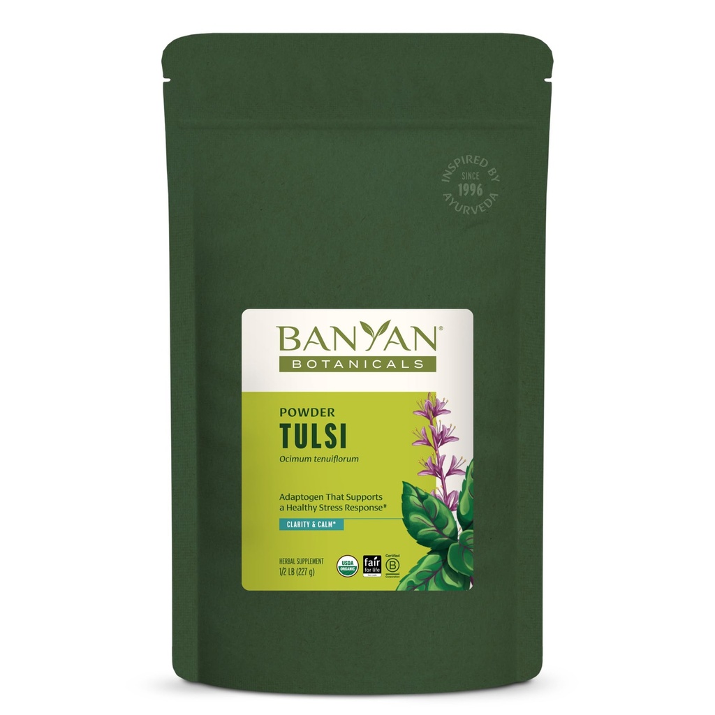 Banyan Botanicals Tulsi Powder - Organic Tulsi - Holy Basil (Octavial Sactum) - Ayurvedic Adaptogen for Healthy Lung Function and Peaceful Well- Being i * - ½ lb. - Non-GMO Sustainable Sourced Wegan