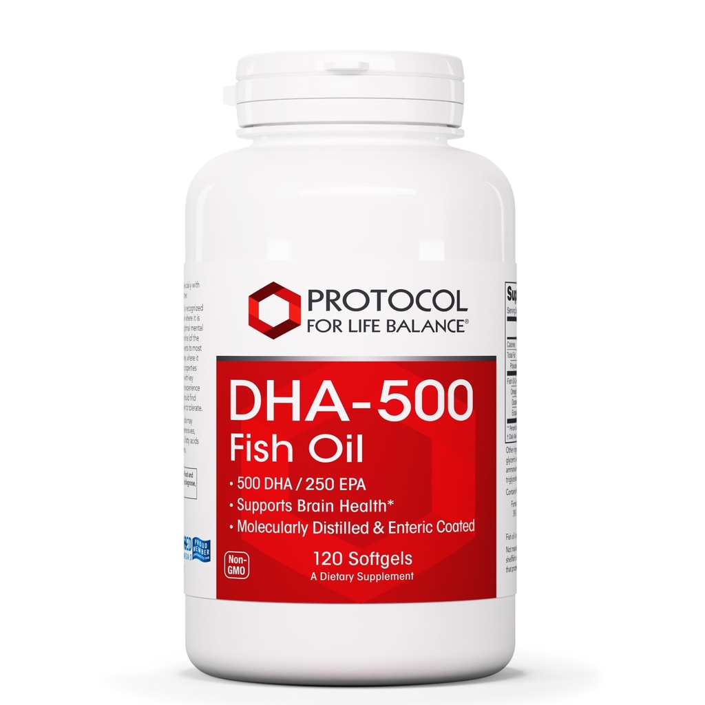 PROTOKÓŁ NA RZECZ BALANCJI ŻYCIA DHA- 500 - DHA 500mg & EPA 250mg - Suplement oleju rybnego - Zdrowie i Wsparcie Mózgu - Łatwa trawienie - Non-GMO & Halal - 120 Softgels