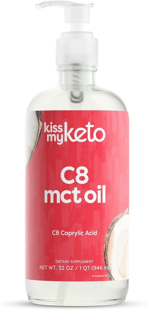 Kiss My Keto MCT Oil C8 - 32 oz Pure C8 MCT Oil Keto Fuel - Butelka z pompą - Wysoki Oktanowy kwas kaprylowy - Keto Pure MCT CoconutOil Brain Fuel - Płynny kokosowy MCTOil Pure