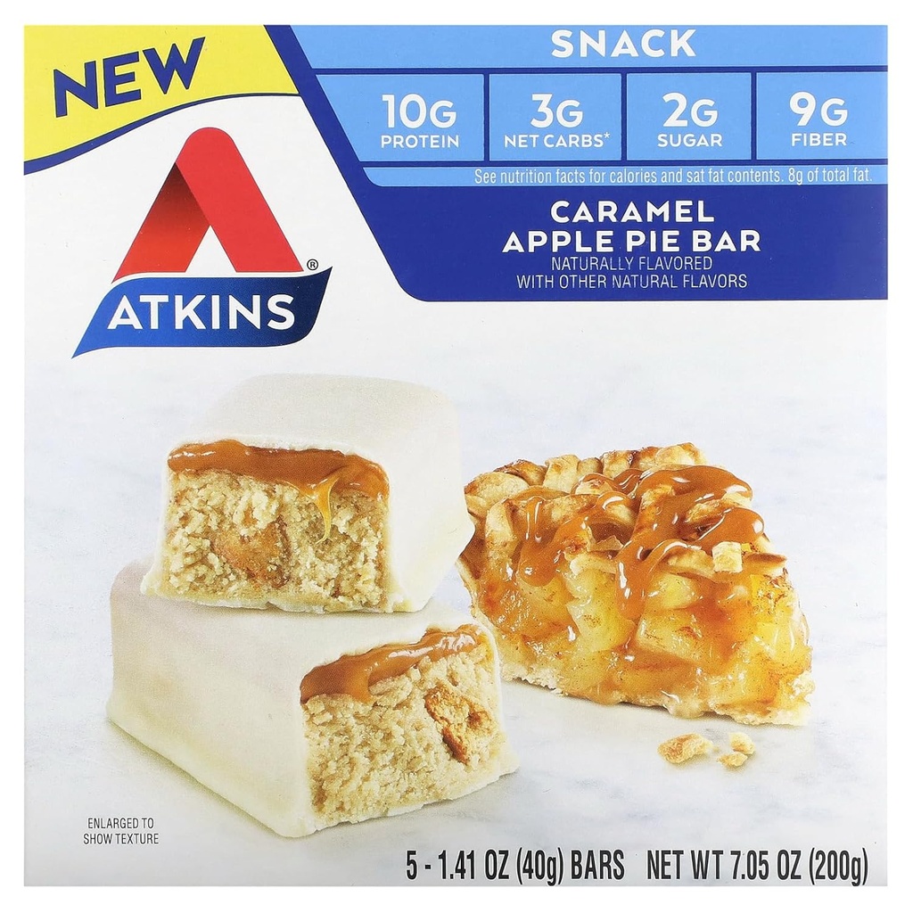 Atkins Snack, Karmel Apple Pie Bar, 5 Barów, 1,41 oz (40 g) Każdy