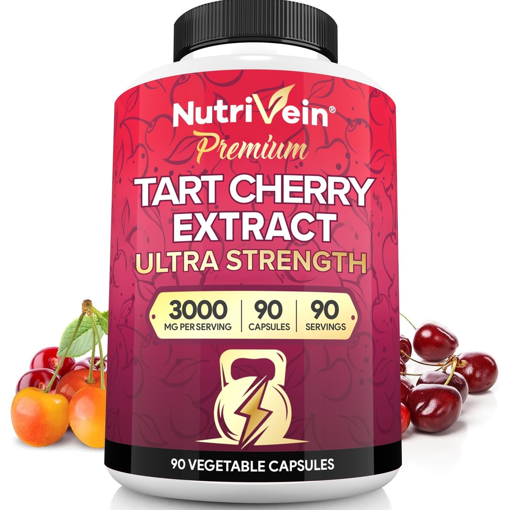 Żywotna żyłka Premium Tart Cherry kapsułki 3000mg: Ultra Siła Tart Cherry Extract Supplement for Post- Atletic Recovery, Detox, Odpoczynek, & Mobilność