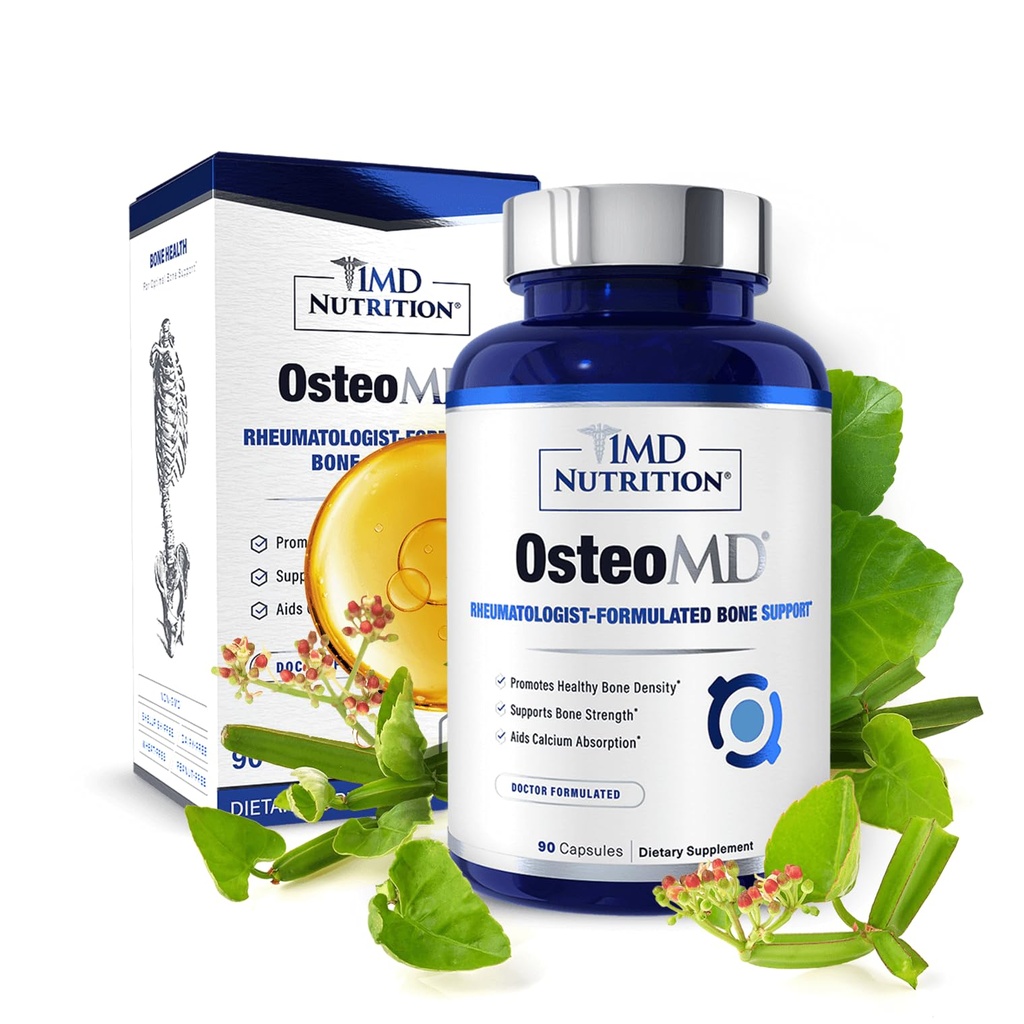 1MD Nutrition OsteoMD dla kompleksowego wsparcia - Suplement dla Kobiet i Mężczyzn - Promowanie gęstości w / Witamina D - Hydroksyapatyt w / Witamina D3 i K2- 90 Kapsułki