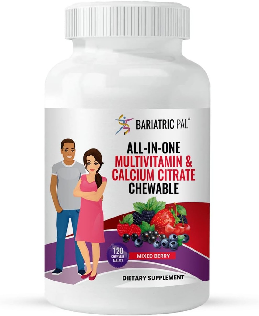 BariatricPal "All- in- One Chewable Multivitamine z cytrynianem wapnia i żelaza - mieszanka Berry (30-Day Supply)