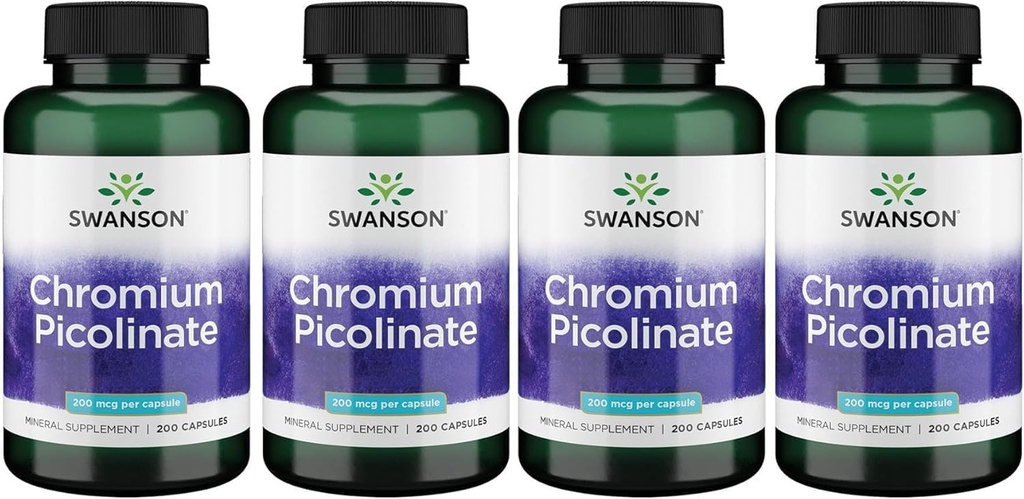 Pikolinat chromowy Swanson - Naturalny Suplement Promocji Metabolizm i Gospodarowanie Wagą - Pomaga zdrowym poziomom już w normalnym zakresie - (200 kapsułki, 200 µg każdy)