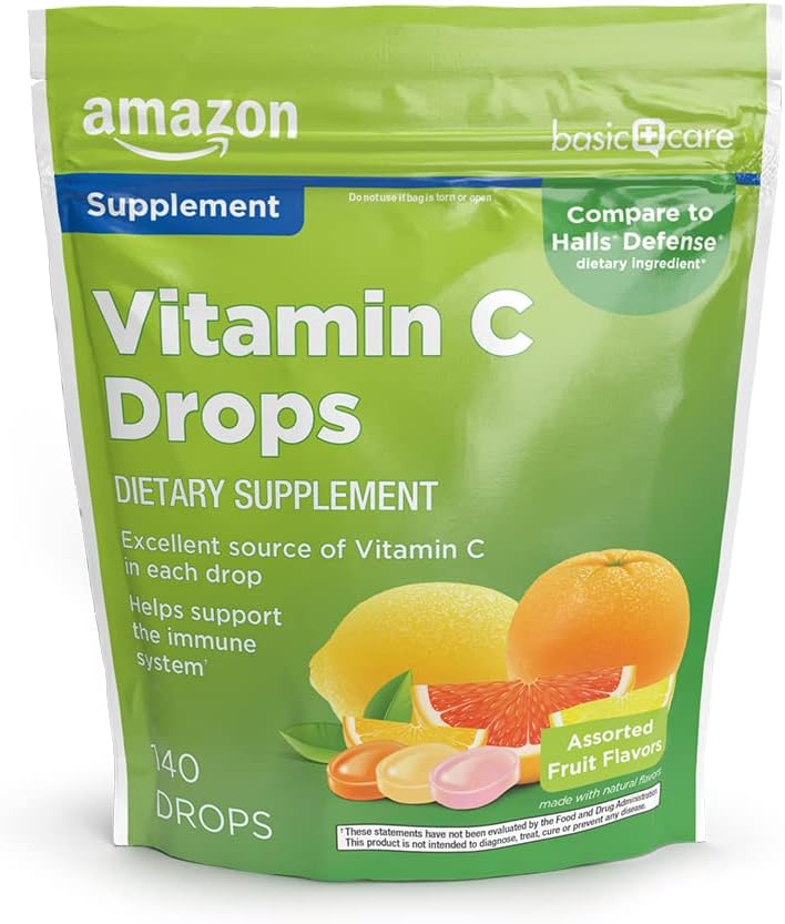 Basic Care witaminy C Suplement Dropy, Lemon, Pomarańczowy i Grejpfrut, 140 liczba (Poprzednio SoundHealth)