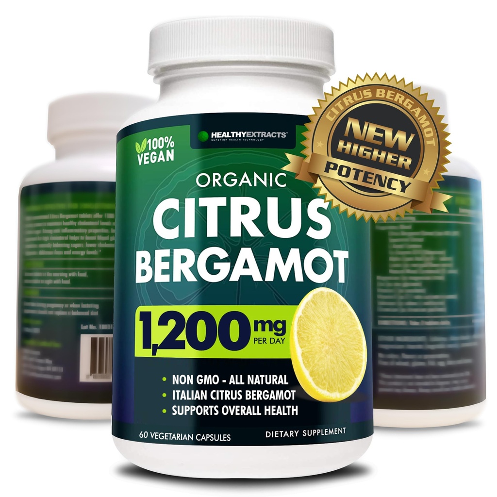 Citrus Bergamot Supplement - 150: 1 Extract, 1200mg per Serving, 80% Polifenoli, Supplement for High Cholesterol, Italian Sourced, 60 Count, 1 Month Supply, Made in The USA