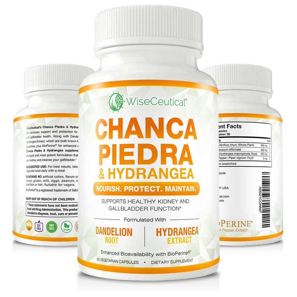 Max Siła Chanca Piedra, Hydrangea & Dandelion Root - Natural Nerki & pęcherzyk żółciowy Formuła - Stone Breaker, Flush Immurities, Cleanse Tract moczu - Ulepszony z BioPerine. 60 Kapsułek wegetariańskich.