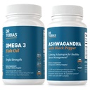 Dr Tobias Omega 3 Fish Oil i Ashwagandha Kapsułki, Wsparcie ogólne Wellness & Zrównoważona Energia & Resiligence, Non-GMO