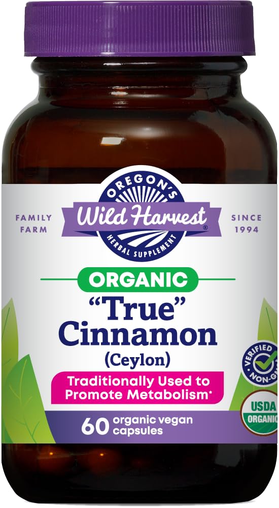 Oregon 's Wild Harvest Organic True Cynamon Ceylon 60 Count Vegan kapsułki