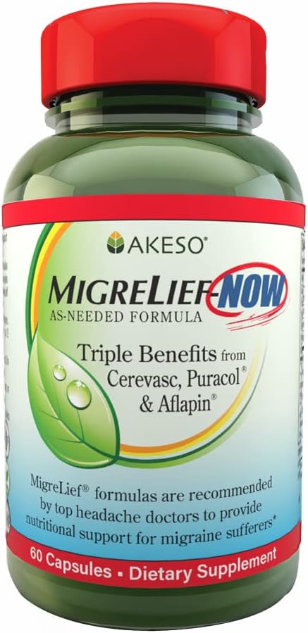 MigreLief- Szybkie działanie formuła, As- Needed Nutritional Support dla Migrena i ból głowy Cierpiających - 60 Kapsułki wegetariańskie