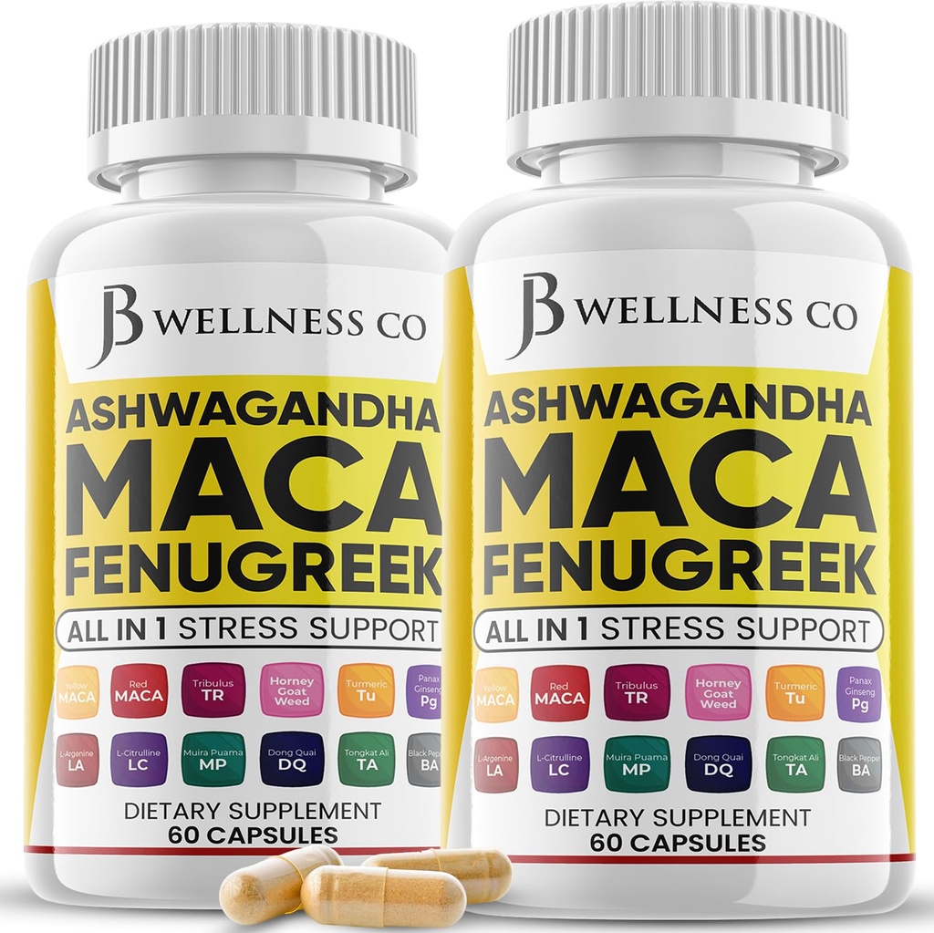 Ashwagandha Maca Kozieradka kozieradka z Tongkat Ali Ginseng - Assists with Mood & Thyroid Health - Made in USA - 120 Count