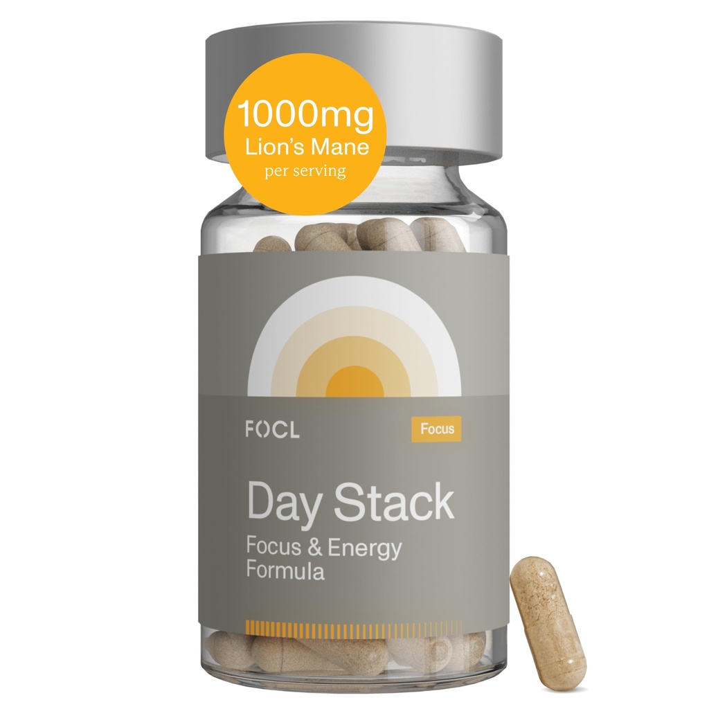 FOCL Focus Supplement for Adult - Lions Mane Supplement Capsules for Improved Focus, Memory, Calm Mind, Cognitive Performance & Stress Relief - Natural Nootropic Brain Health Solution + Energy Boost