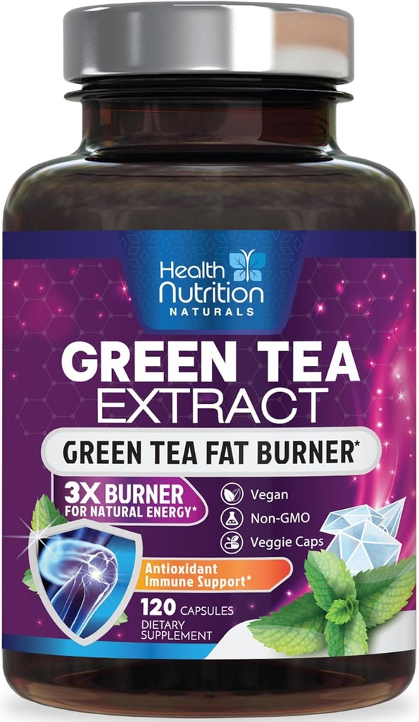 Green Tea Extract Pills - 98% Standaryzowane EGCG 1300mg 3X Siła dla energii naturalnej - Wspomaga serce i przeciwutleniacz Zdrowie Ziołowe i immunologiczne Suplement Supplement Polifenole i Katechiny - 120 Kapsułki