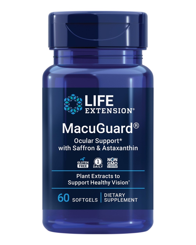 Life Extension MacuGuard Ocular Support with Saffron & Astaxanthin - Eye Health Supplement for Healthy Vision - with Lutein, zeaksantyna, Mezo- zeaksantyna - Gluten- Free, Non-GMO - 60 softgels