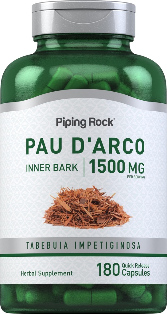 Piping Rock PAU D 'Arco kapsułki 124; 1500 mg 124; 180 tabletek 124; Wewnętrzny Bark Blok 124; Herb Extract Supplement Supplement 124; Non-GMO, Gluten Free