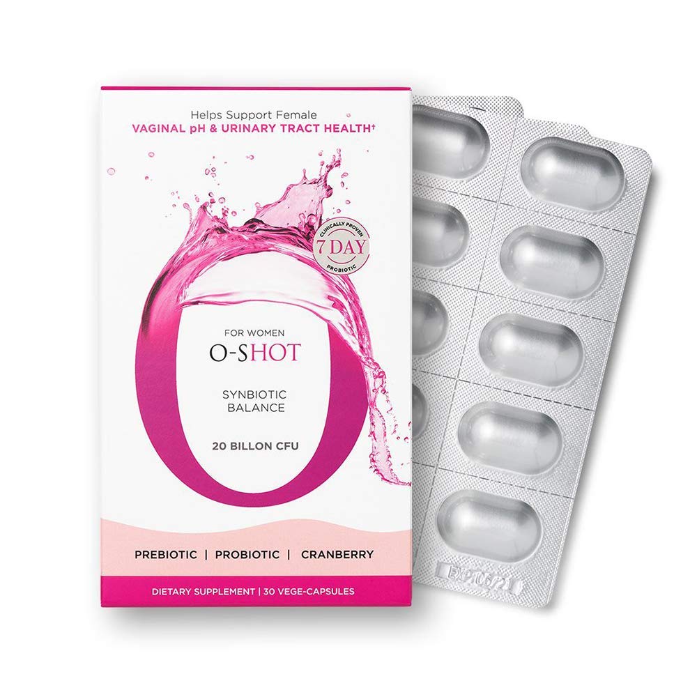 O- Shot (r Vegan Vaginal Probiotic + Prebiotyk dla kobiet, ekstrakt żurawinowy, Chicory Root, pH pochwy, Trakt moczowy, trawnik, trawienie, wzdęcia, Non Dairy, Non GMO, Gluten Free, 30 Vege- kapsułki
