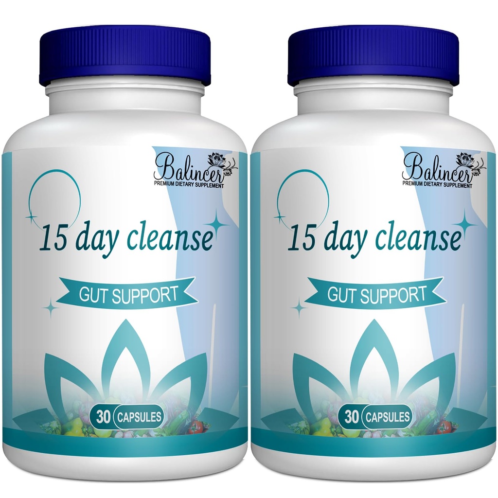 15 Day Cleanse, Gut and Colon Support, Advanced 15 Day Gut Cleanse Detox dla kobiet i mężczyzn z Senna, Cascara Sagrada i Pyllium Husk, Non-GMO, 30 Kapsułki