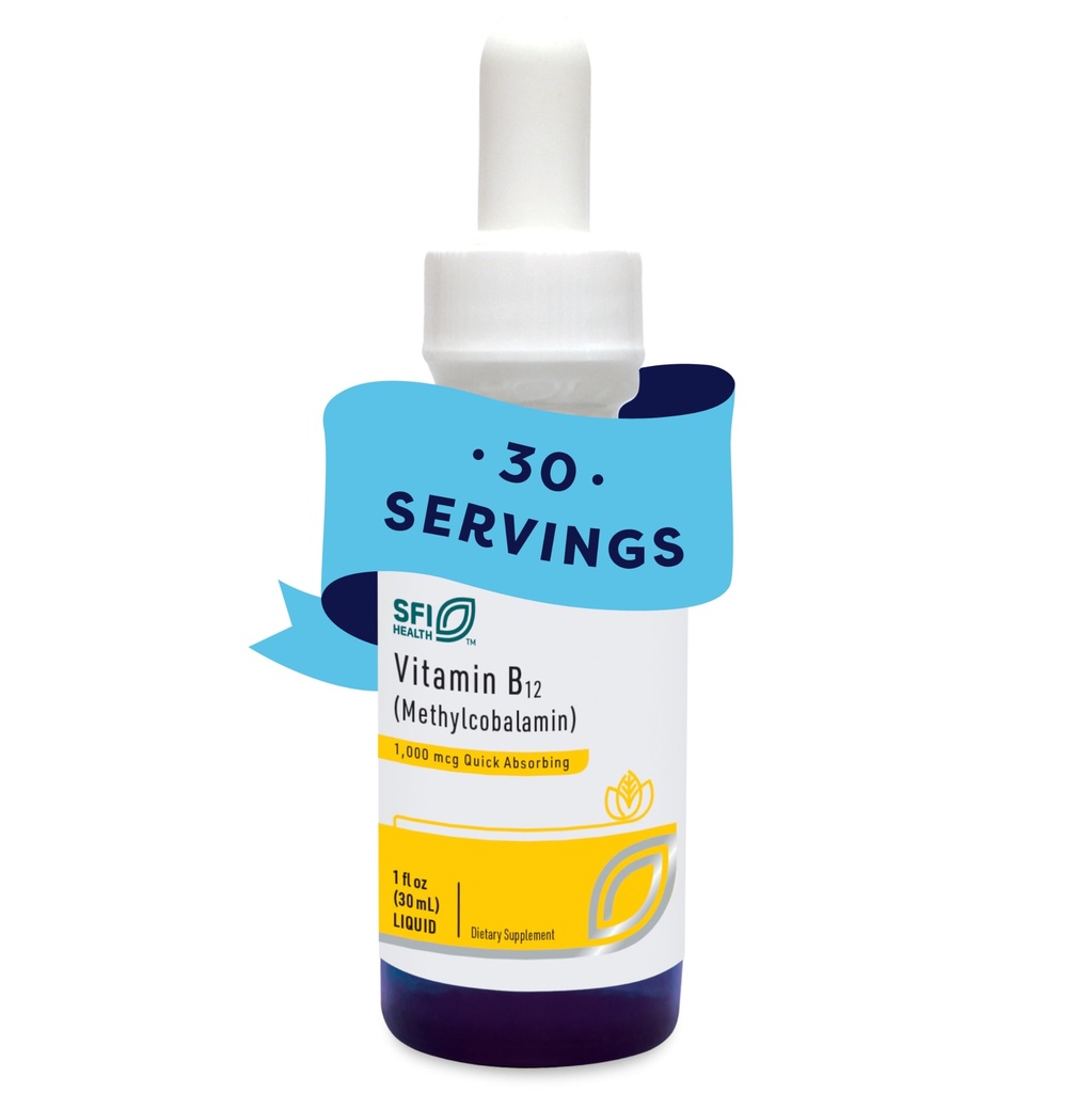 Klaire Labs SFI Health Witamina B12 Krople płynne 1 mg - Metyl B12 Krople, 1000mcg Aktywna metylkobalamina - Ciecz do skutecznego wchłaniania - Hipoalergiczne (30ml / 1 fl oz)