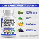 Clean Nutraceuticals Glutathione 500 mg Suplement z witaminą C N Acetylo Cysteina 600mg Berberine 1000mg Resveratrol Quercetin Alfa Kwas Lipoinowy - Zmniejszona L Glutation Wolny formularz Kobiety 60 Ct USA Made