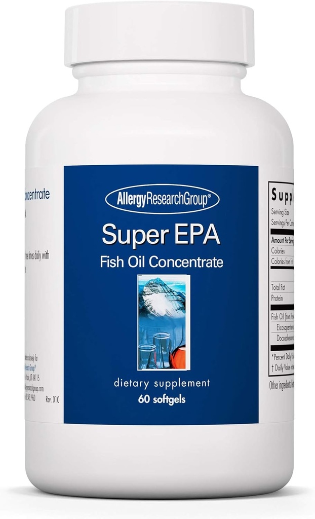 Alergia Research Group Super EPA - Suplement Omega 3, Koncentrat oleju rybnego, EPA, DHA, Omega 3 Kwasy tłuszczowe, Sustainable Sourced Anchovies - 60 Count