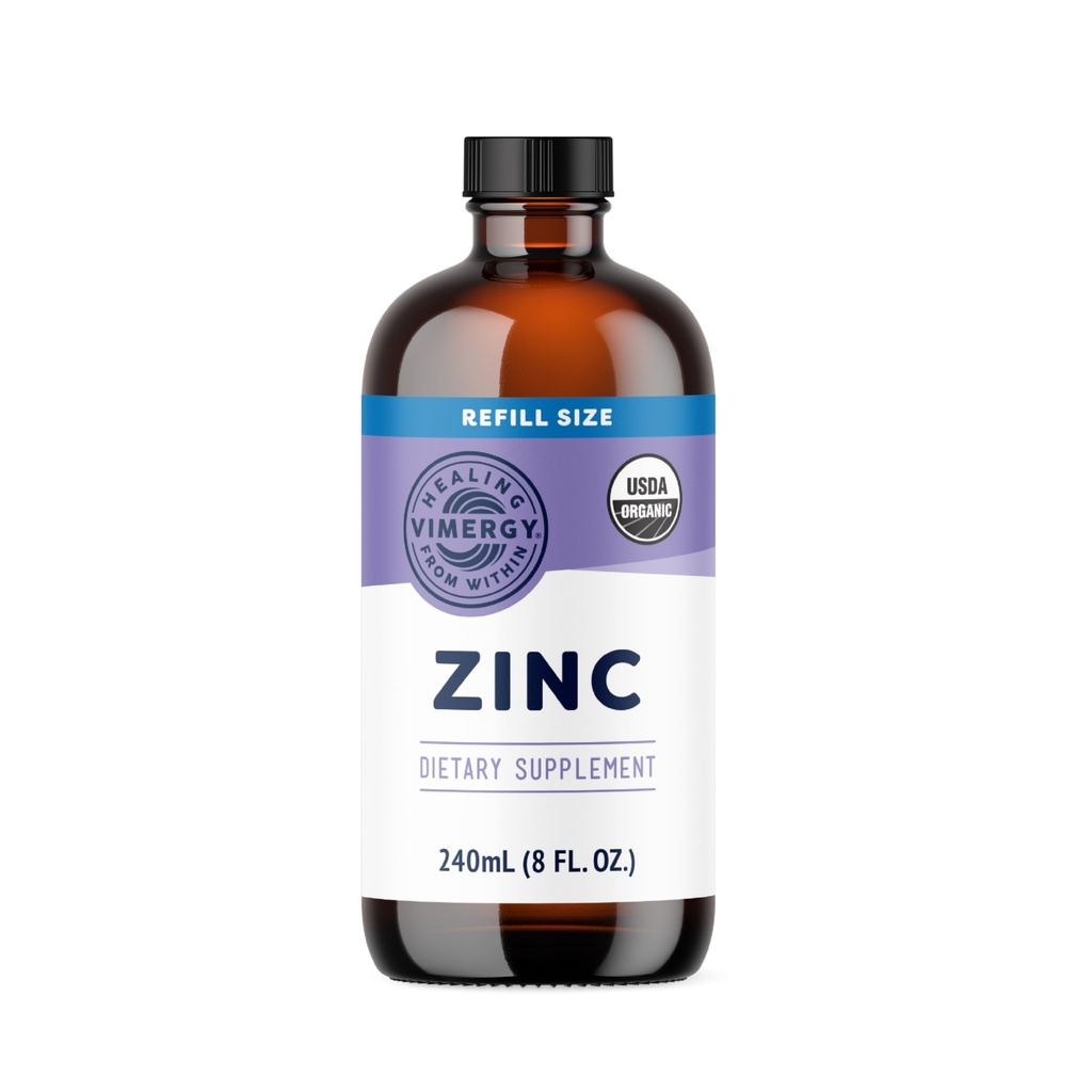 Vimergy Organic Cynk Suplementy dla kobiet i mężczyzn (7.5 mg Liquid Cynk Per Serving) Fast- Absorbujące Wsparcie immunologiczne, Promotes Healthy Bones & Skin, USDA Certified Organic, Wegan, do 120 Sług (240ml)