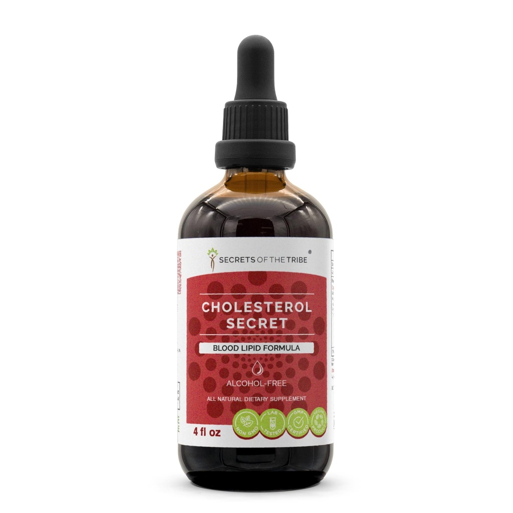 Tajemnice plemion - Cholesterol Secret, formuła lipidów krwi, Herbal Supplement Mieszanka Drops Alkoholowy wolny Liquid Extract 4 fl oz