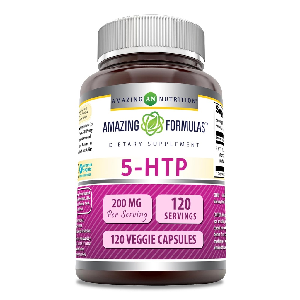 Amazing Supples 5- HTP (L- 5- Hydroxytryptofan) Supplement Equipment 124; 200 Mg per Serving Equipment 124; Veggie Capsules Equipment 124; Non-GMO Equipment 124; Gluten- Free Equipment 124; Made in USA (1 Pack Equipment 124; 120 Count)