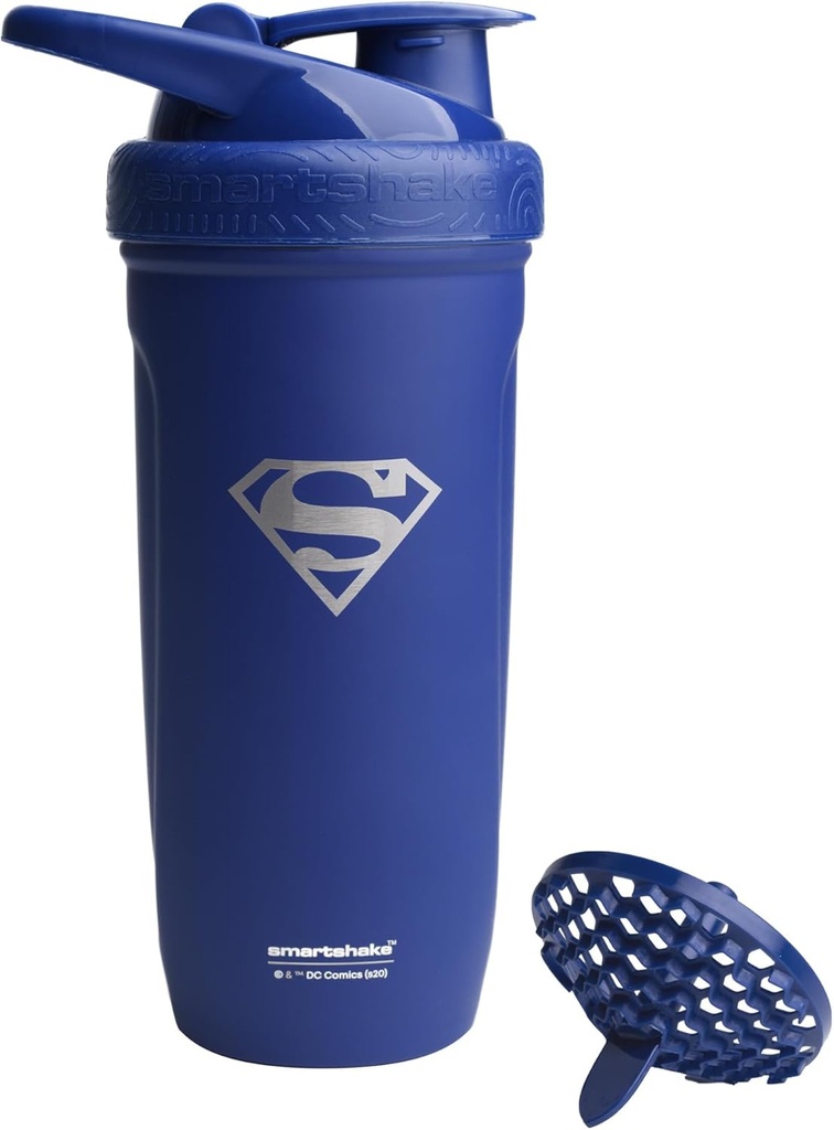 Smartshake DC COMICS Reforce Stainless Steel Protein Shaker Butelka 900 ml Xi124; 30 oz - Leakproof Screw- on Lid - BPA Free - Unisex - Nieizolowany - Superman Logo