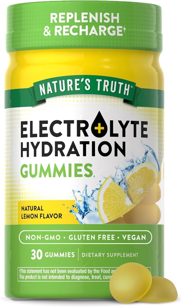 Nature 's Truth Electrolyte Gummies for Hydration Agregat 124; 30 Count Agregat 124; Vegan, Non-GMO & Gluten Free Supplement Agregat 124; Lemon Flavor