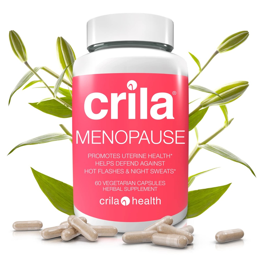 Crila Health Menopauza Suplementy dla Kobiet - 60 Ct. I Nocne poty i Gorące błyski Menopauza Relief dla Kobiet bez estrogenu, Naturalne składniki, Redukcja nastroju Swings, Zmęczenie i wzdęcia *