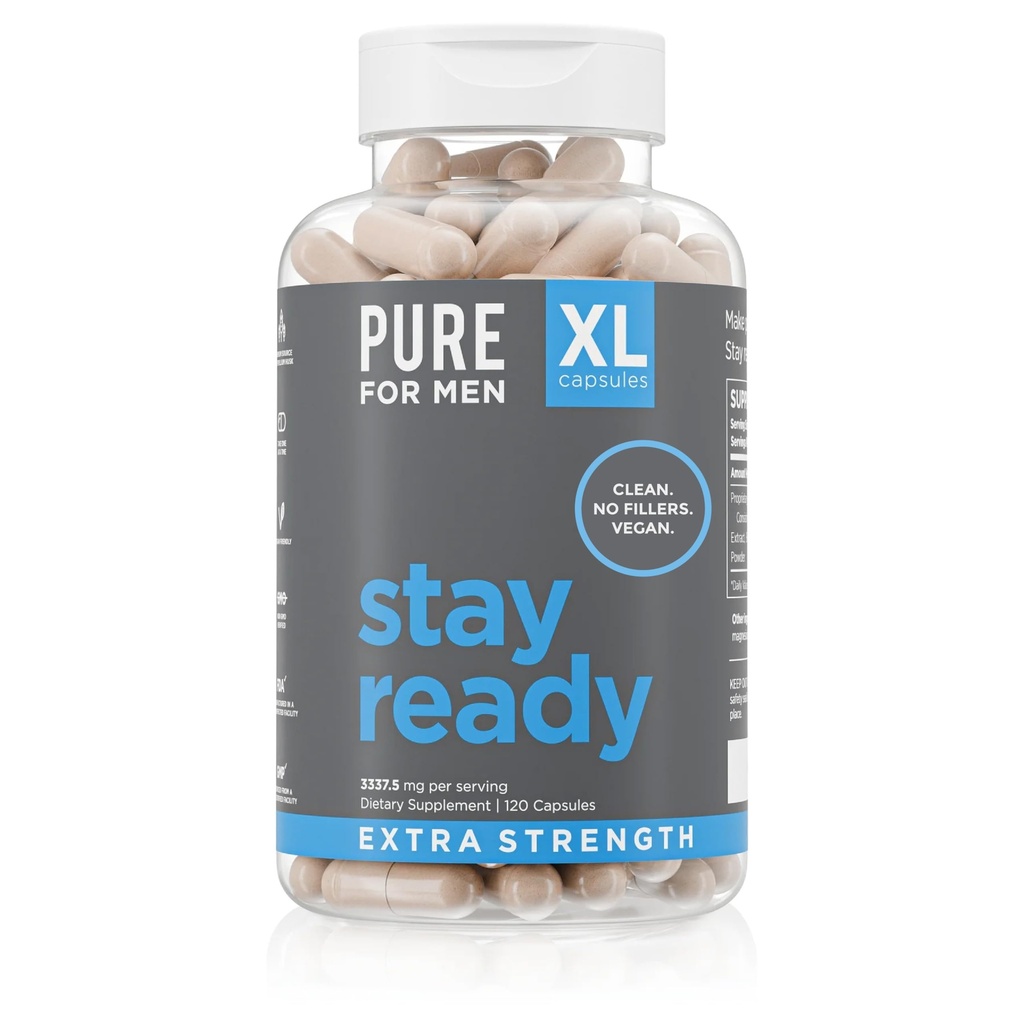 Pure for Men Stay Ready Fiber Extra Supplement Supplement Siła 124; Regularność pokarmowa 124; Ruch jelit & Gut Health Support 124; Wegan Czystość 124; Proprietary Formuła 124; 120 Vegan XL kapsułki