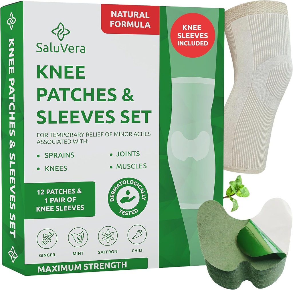 Ogrzewanie Ziołowe Knee Łaty z 2 Nożami kompresji - Self-Ogrzewanie Relief Patches dla mężczyzn i kobiet, Naturalne Składniki do Wspomagania Koething (12 Łaty + 2 Noże kompresji)